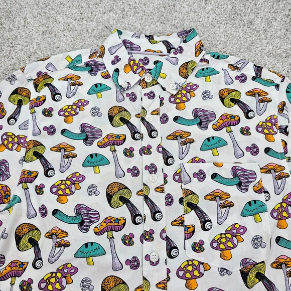 A-Lab Mushroom Print Short Sleeve Button Up Shirt - Size Small Slim - Picture 1 of 6